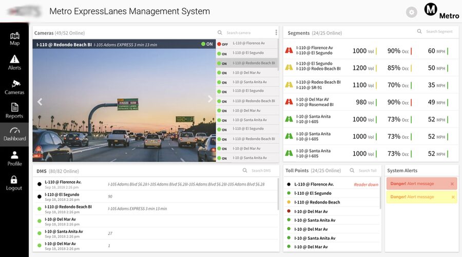 Highway systems management dashboard UI