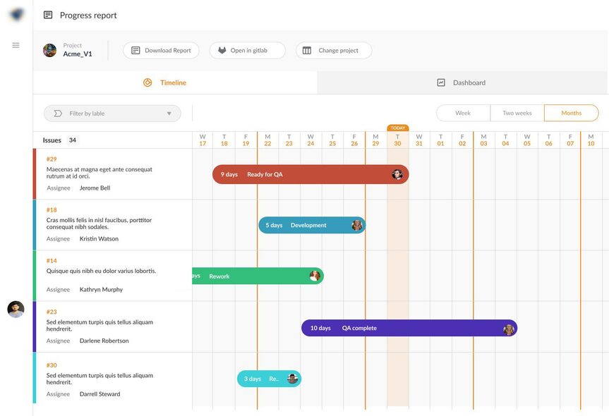 Delivery timeline and progress tracking tool UI